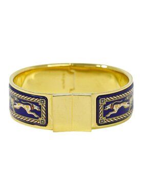 Hermes Enamel GM Bangle Bracelet Cloisonne Gold Plated Navy Email